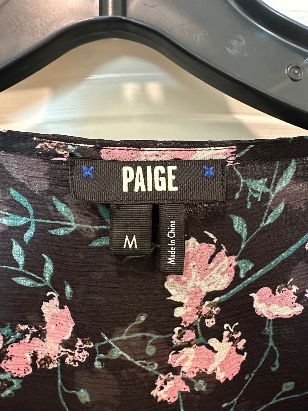 PAIGE Black Sheer Wrap Blouse with Pink Floral Print - Picture 2 of 3